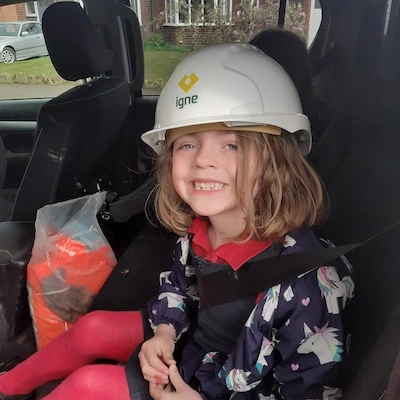 Senior Environmental Chemist, David's daughter Rosa rocking an Igne hardhat!